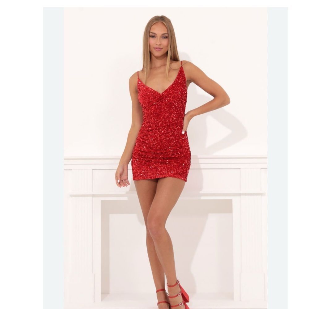 Lucy in the Sky Red Sequin Spaghetti Strap Mini Dress